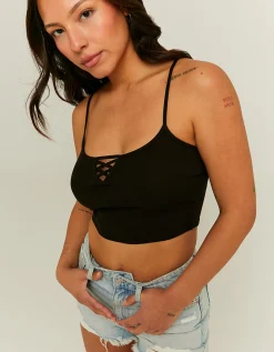 Canottiera Nera con Lace Up Frontale^Tally Weijl Discount