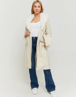 Cappotto Trench Bianco in Finta Pelle con Dettagli in Finta Pelliccia^Tally Weijl Cheap