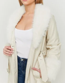 Cappotto Trench Bianco in Finta Pelle con Dettagli in Finta Pelliccia^Tally Weijl Cheap