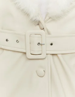 Cappotto Trench Bianco in Finta Pelle con Dettagli in Finta Pelliccia^Tally Weijl Cheap