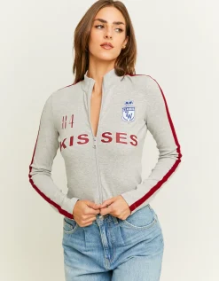 Cardigan Grigio con Stampa e Maniche a Contrasto^Tally Weijl Cheap