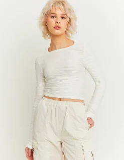 Crop Top Bianco con Increspature in Rilievo^Tally Weijl Best Sale