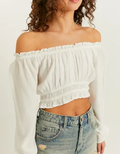 Crop Top Bianco con Increspature^Tally Weijl Store