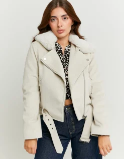 Giacca Biker Scamosciata con Colletto in Pelliccia Sintetica^Tally Weijl Store