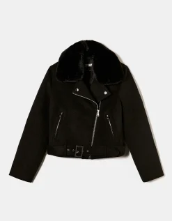 Giacca Biker Scamosciata con Colletto in Pelliccia Sintetica^Tally Weijl Cheap