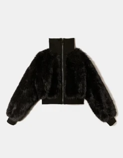 Giacca in Pelliccia Sintetica Nera con Chiusura Zip^Tally Weijl Best Sale