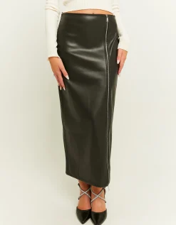 Gonna Maxi Nera in Finta Pelle con Zip^Tally Weijl Clearance