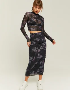 Gonna Midi in Mesh Nera a Fiori^Tally Weijl Cheap
