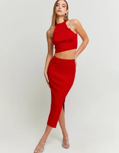 Gonna Rossa in Maglia con Spille Fiocco in Strass^Tally Weijl Discount