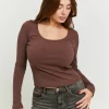 Maglietta Basica a Costine Marrone^Tally Weijl Discount