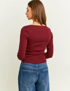 Maglietta Basica Bordeaux con Dettagli in Pizzo^Tally Weijl Online
