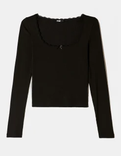 Maglietta Basica Nera con Dettagli in Pizzo^Tally Weijl Discount