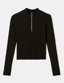 Maglietta Nera a Collo Alto con Zip^Tally Weijl Shop