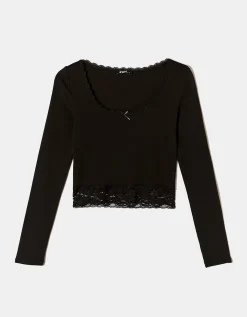 Maglietta Nera con Dettaglio in Pizzo^Tally Weijl Outlet