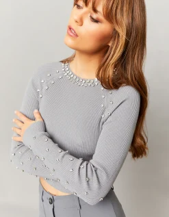 Maglione grigio con strass^Tally Weijl Clearance