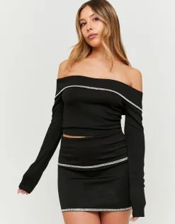 Minigonna Nera con Dettagli in Strass^Tally Weijl Shop