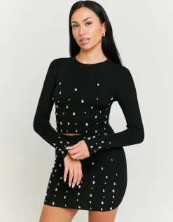 Minigonna Nera in Maglia con Cristalli^Tally Weijl Shop