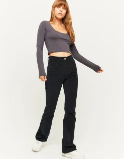 Pantaloni A Zampa In Velluto A Coste Neri^Tally Weijl Hot
