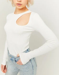 Top Basico a Costine Bianco con Cut Out^Tally Weijl Store