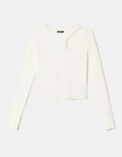 Top Basico a Costine Bianco con Cut Out^Tally Weijl Store