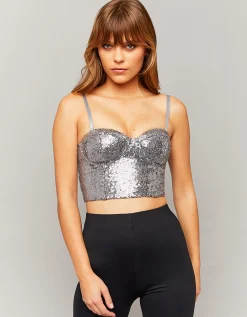 Top corsetto con paillettes argento^Tally Weijl Outlet