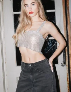 Top in Catena Metallica Argento con Strass^Tally Weijl Best Sale