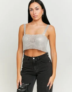 Top in Catena Metallica Argento con Strass^Tally Weijl Best Sale