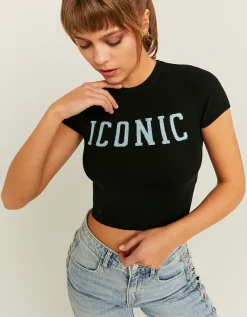 Top in Maglia Leggera Nera con Stampa Fantasia^Tally Weijl New