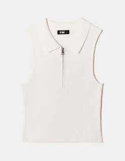 Top Polo in Maglia Bianco con Zip^Tally Weijl Outlet