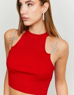 Top Rosso in Maglia con Spalline Cristalli^Tally Weijl Flash Sale
