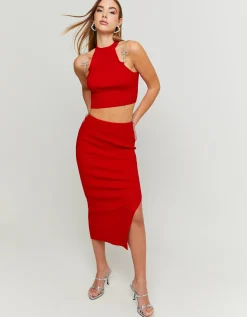 Top Rosso in Maglia con Spalline Cristalli^Tally Weijl Flash Sale