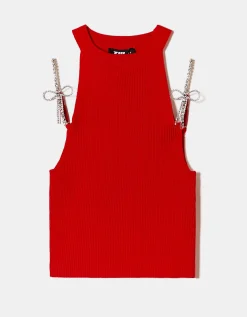 Top Rosso in Maglia con Spalline Cristalli^Tally Weijl Flash Sale