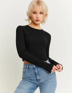 T-shirt Basica a Costine Nera^Tally Weijl Cheap