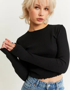 T-shirt Basica a Costine Nera^Tally Weijl Cheap