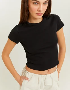 T-shirt Basica a Costine Nera^Tally Weijl New