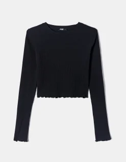 T-shirt Basica a Costine Nera^Tally Weijl Cheap