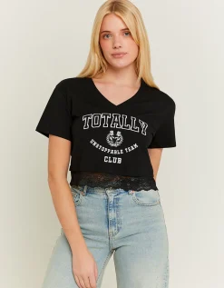 T-shirt Fantasia Varsity Nera con Dettaglio in Pizzo^Tally Weijl Cheap