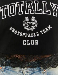 T-shirt Fantasia Varsity Nera con Dettaglio in Pizzo^Tally Weijl Cheap