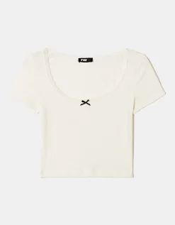 T-shirt Pointelle Basica con Fiocchetto^Tally Weijl Outlet