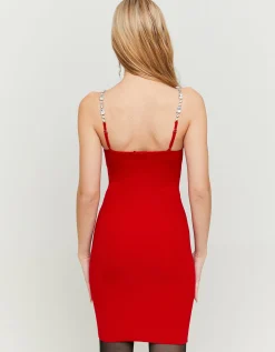Vestito Corto in Maglia Rossa con Spalline Cristalli^Tally Weijl Hot