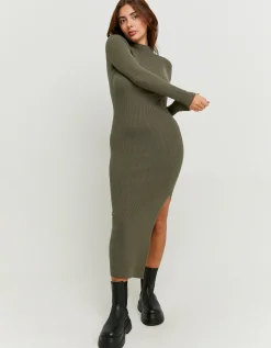 Vestito Maxi Kaki in Maglia con Spacco^Tally Weijl Sale