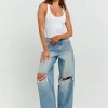 Jeans Skater a Vita Media con Strappi^Tally Weijl Sale