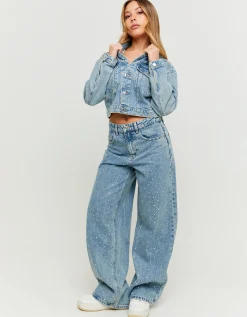Jeans Skater a Vita media con Strass Squadrati^Tally Weijl Hot