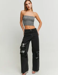 Jeans Skater con Strappi e Paillettes^Tally Weijl Outlet