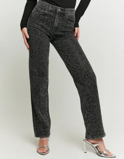 Jeans Straight Leg Neri con Motivo Animalier in Strass^Tally Weijl Fashion