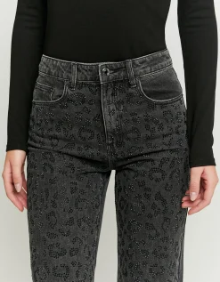 Jeans Straight Leg Neri con Motivo Animalier in Strass^Tally Weijl Fashion