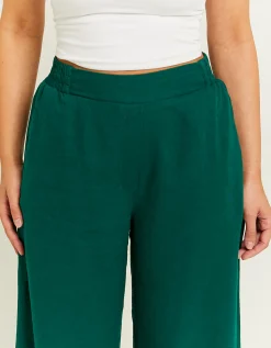 Pantaloni Wide Leg in Lino Verdi^Tally Weijl Cheap